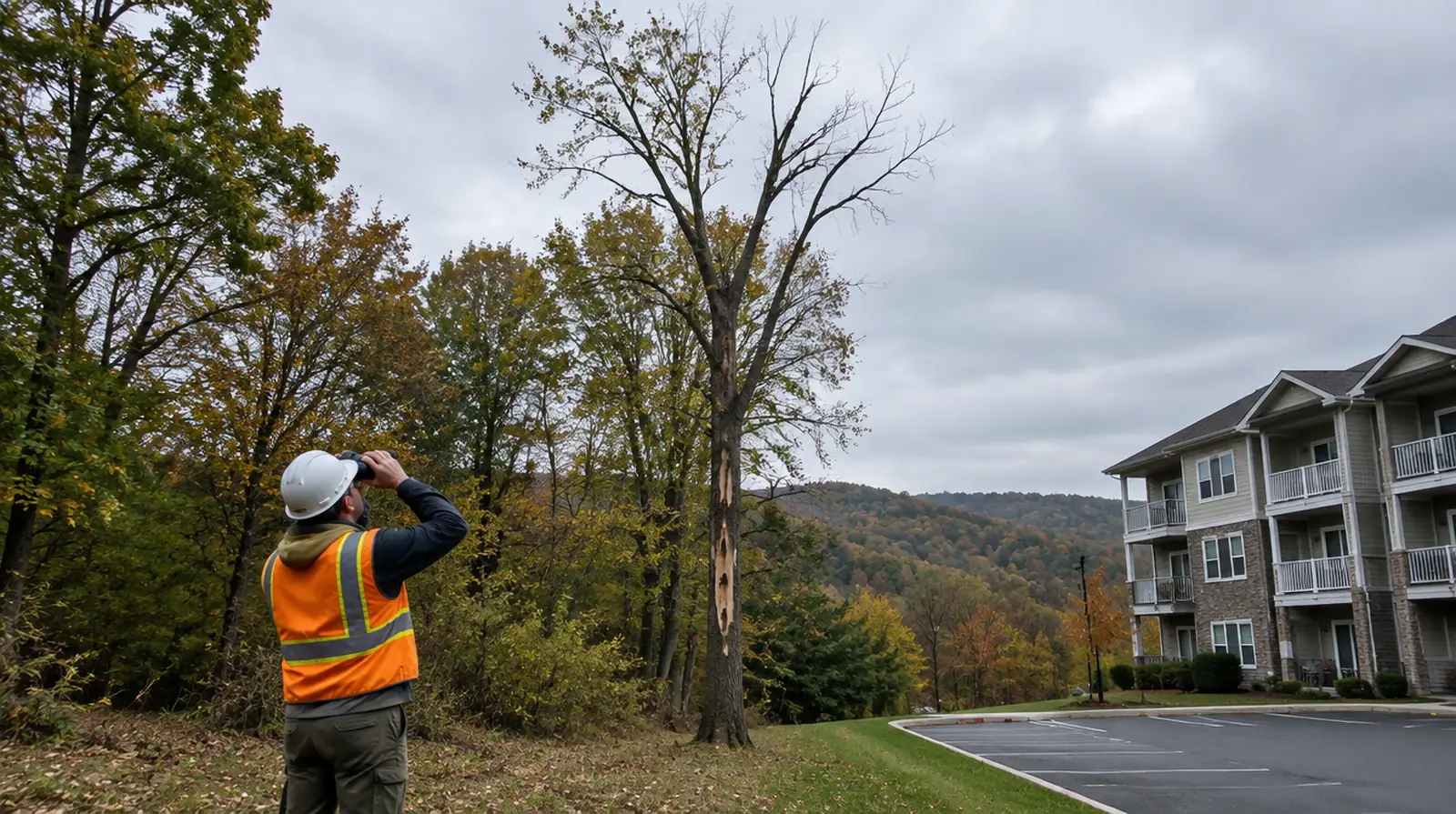 Tree risk assessment of a declining ash tree beside multi-family housing in Kiryas Joel, NY